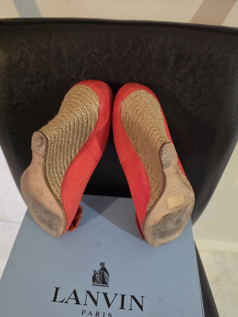 LANVIN Red/Orange  Wedge Espadrille Heels with Rosette Detail - Women